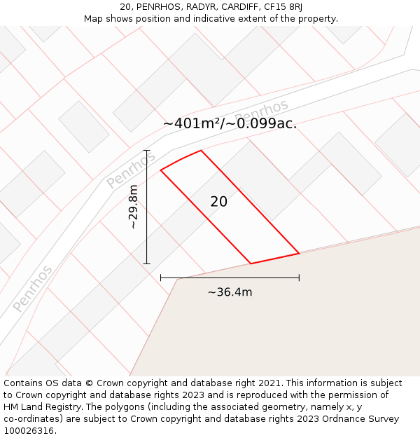 20, PENRHOS, RADYR, CARDIFF, CF15 8RJ: Plot and title map