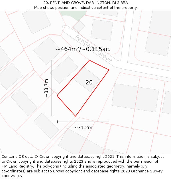 20, PENTLAND GROVE, DARLINGTON, DL3 8BA: Plot and title map