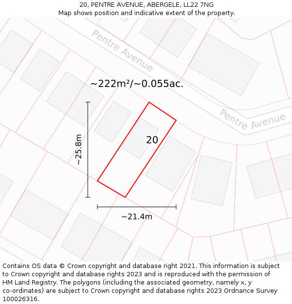 20, PENTRE AVENUE, ABERGELE, LL22 7NG: Plot and title map