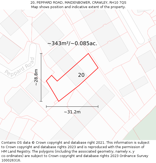 20, PEPPARD ROAD, MAIDENBOWER, CRAWLEY, RH10 7QS: Plot and title map