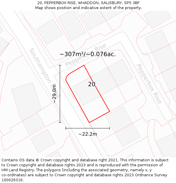 20, PEPPERBOX RISE, WHADDON, SALISBURY, SP5 3BF: Plot and title map