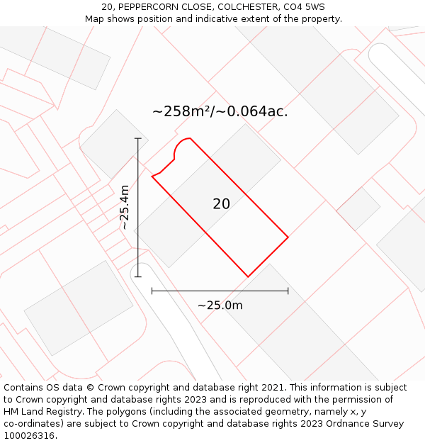 20, PEPPERCORN CLOSE, COLCHESTER, CO4 5WS: Plot and title map