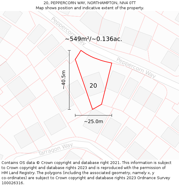 20, PEPPERCORN WAY, NORTHAMPTON, NN4 0TT: Plot and title map