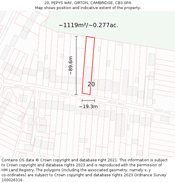 20, PEPYS WAY, GIRTON, CAMBRIDGE, CB3 0PA: Plot and title map