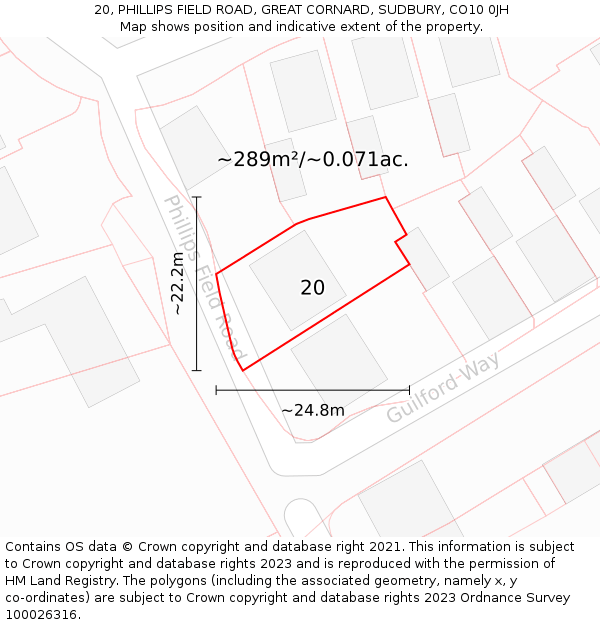 20, PHILLIPS FIELD ROAD, GREAT CORNARD, SUDBURY, CO10 0JH: Plot and title map