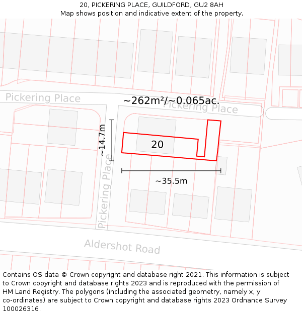 20, PICKERING PLACE, GUILDFORD, GU2 8AH: Plot and title map