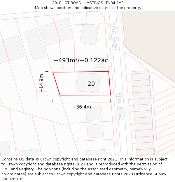 20, PILOT ROAD, HASTINGS, TN34 2AP: Plot and title map