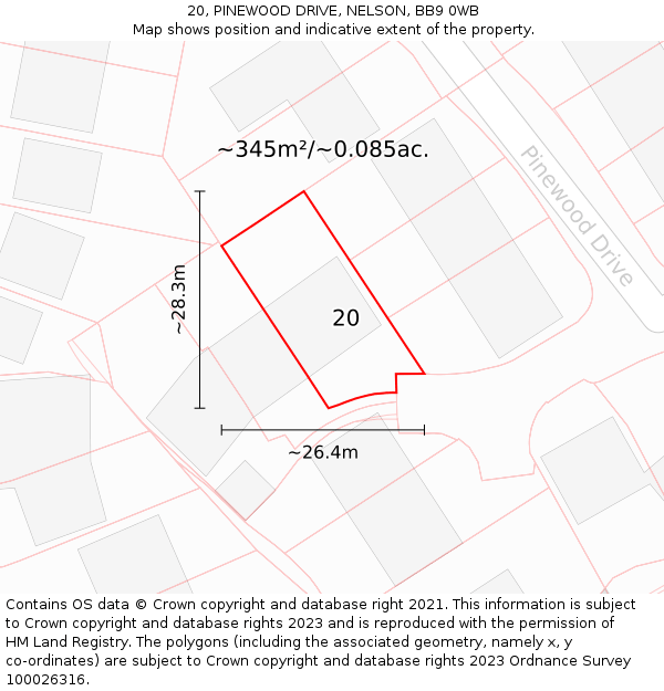 20, PINEWOOD DRIVE, NELSON, BB9 0WB: Plot and title map