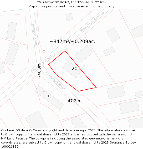 20, PINEWOOD ROAD, FERNDOWN, BH22 9RW: Plot and title map