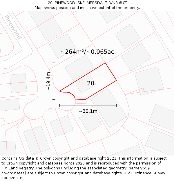 20, PINEWOOD, SKELMERSDALE, WN8 6UZ: Plot and title map