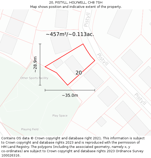 20, PISTYLL, HOLYWELL, CH8 7SH: Plot and title map