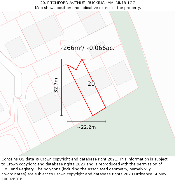 20, PITCHFORD AVENUE, BUCKINGHAM, MK18 1GG: Plot and title map