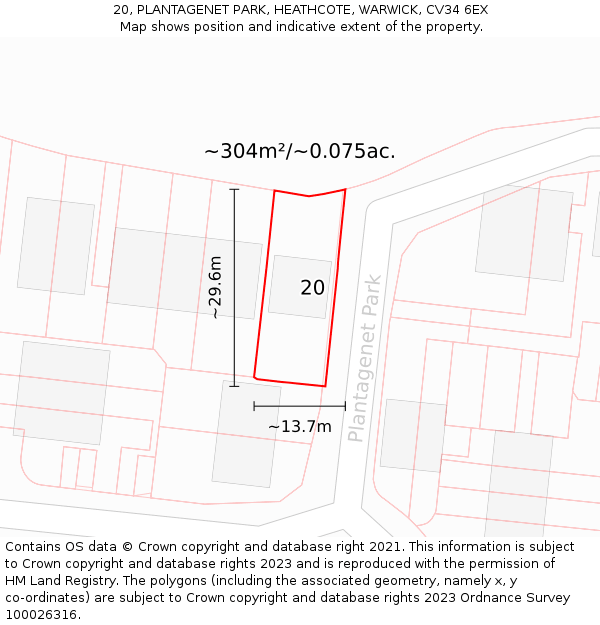 20, PLANTAGENET PARK, HEATHCOTE, WARWICK, CV34 6EX: Plot and title map