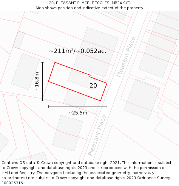 20, PLEASANT PLACE, BECCLES, NR34 9YD: Plot and title map