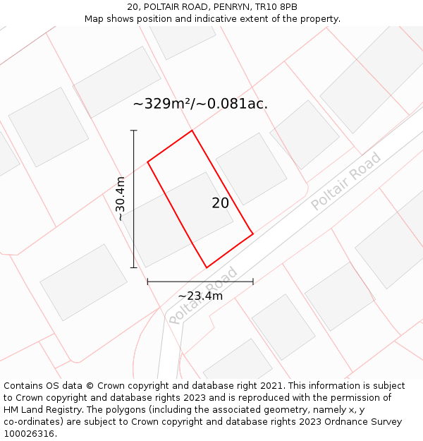 20, POLTAIR ROAD, PENRYN, TR10 8PB: Plot and title map