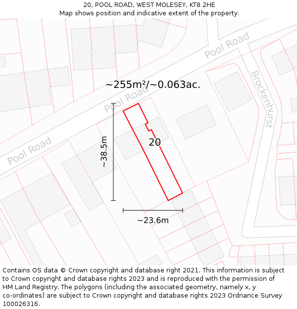 20, POOL ROAD, WEST MOLESEY, KT8 2HE: Plot and title map