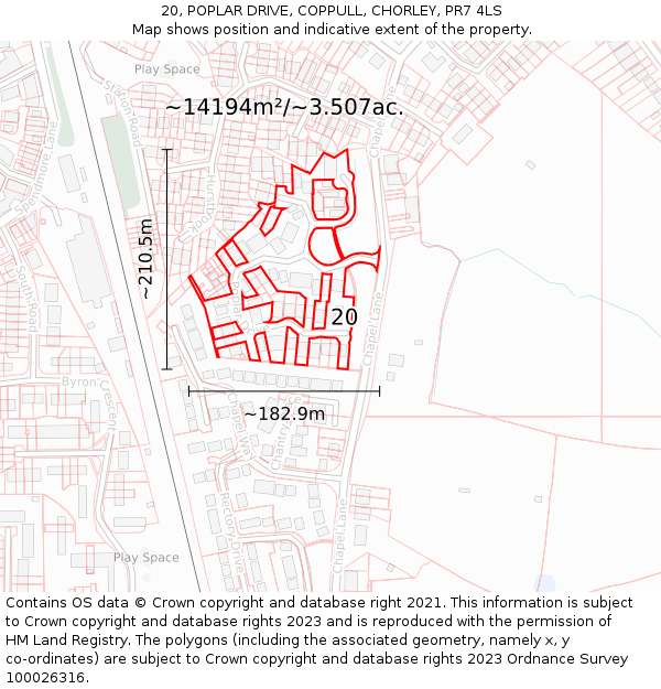 20, POPLAR DRIVE, COPPULL, CHORLEY, PR7 4LS: Plot and title map