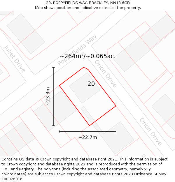 20, POPPYFIELDS WAY, BRACKLEY, NN13 6GB: Plot and title map