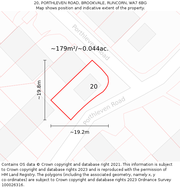 20, PORTHLEVEN ROAD, BROOKVALE, RUNCORN, WA7 6BG: Plot and title map