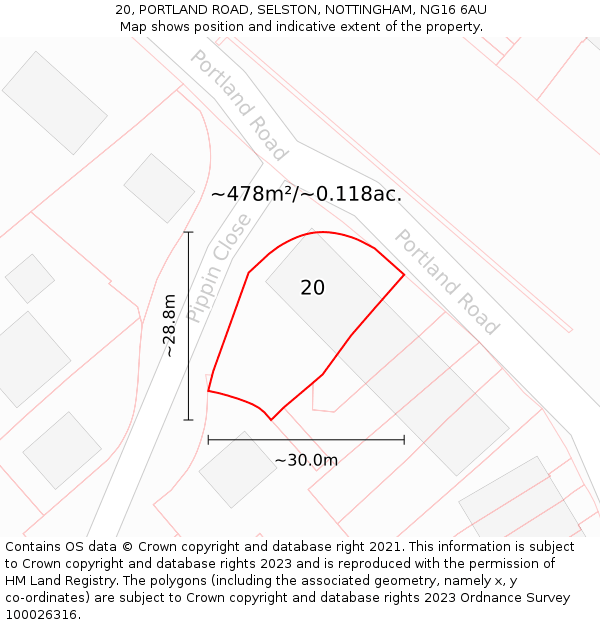 20, PORTLAND ROAD, SELSTON, NOTTINGHAM, NG16 6AU: Plot and title map