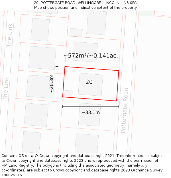 20, POTTERGATE ROAD, WELLINGORE, LINCOLN, LN5 0BN: Plot and title map