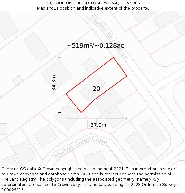 20, POULTON GREEN CLOSE, WIRRAL, CH63 9FS: Plot and title map