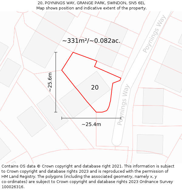 20, POYNINGS WAY, GRANGE PARK, SWINDON, SN5 6EL: Plot and title map