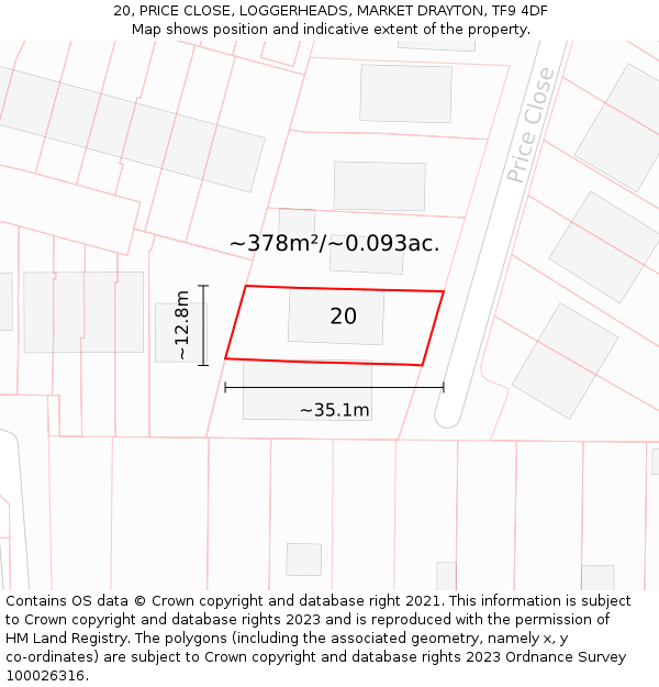 20, PRICE CLOSE, LOGGERHEADS, MARKET DRAYTON, TF9 4DF: Plot and title map