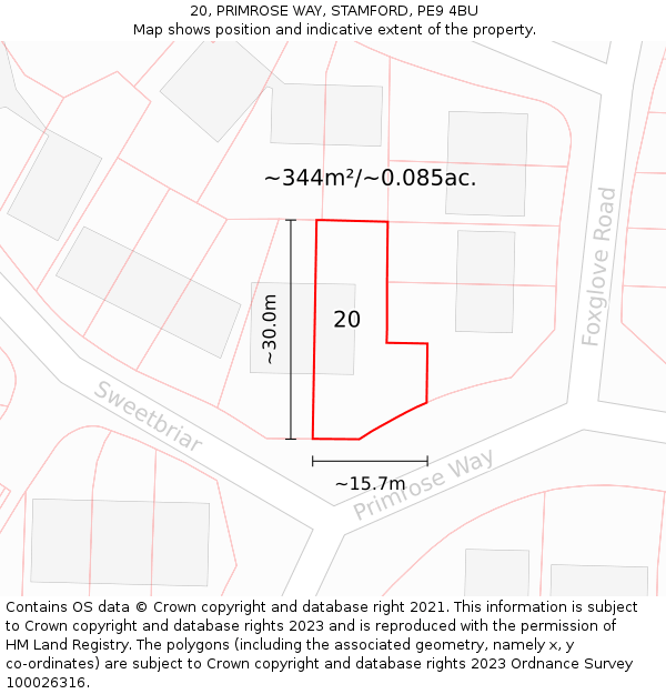 20, PRIMROSE WAY, STAMFORD, PE9 4BU: Plot and title map