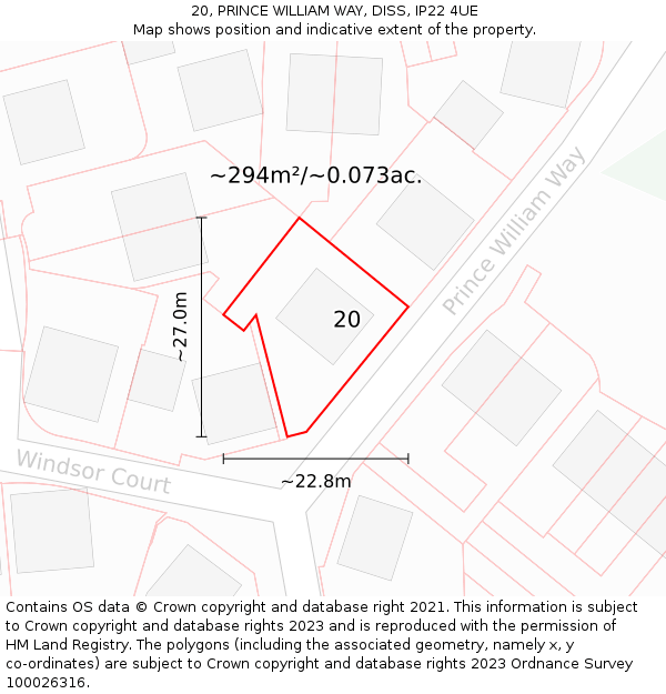 20, PRINCE WILLIAM WAY, DISS, IP22 4UE: Plot and title map