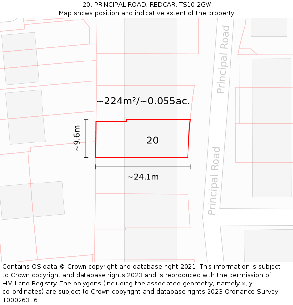 20, PRINCIPAL ROAD, REDCAR, TS10 2GW: Plot and title map