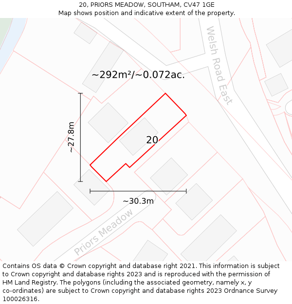 20, PRIORS MEADOW, SOUTHAM, CV47 1GE: Plot and title map