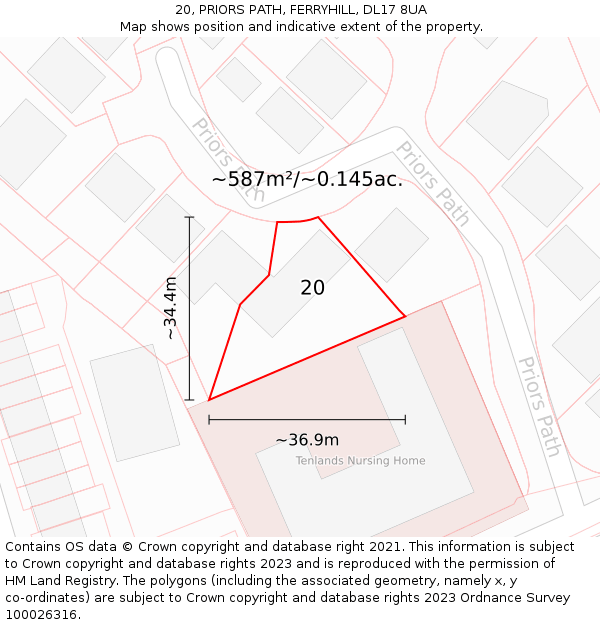 20, PRIORS PATH, FERRYHILL, DL17 8UA: Plot and title map