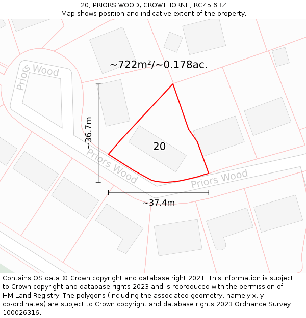 20, PRIORS WOOD, CROWTHORNE, RG45 6BZ: Plot and title map