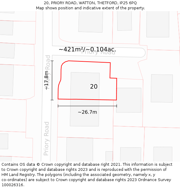 20, PRIORY ROAD, WATTON, THETFORD, IP25 6PQ: Plot and title map