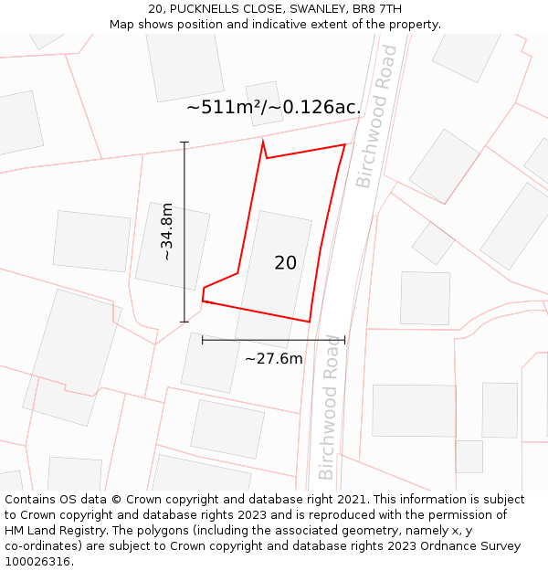 20, PUCKNELLS CLOSE, SWANLEY, BR8 7TH: Plot and title map