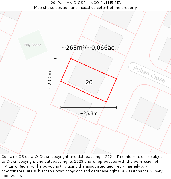 20, PULLAN CLOSE, LINCOLN, LN5 8TA: Plot and title map