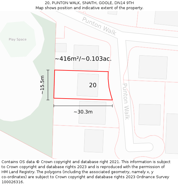 20, PUNTON WALK, SNAITH, GOOLE, DN14 9TH: Plot and title map