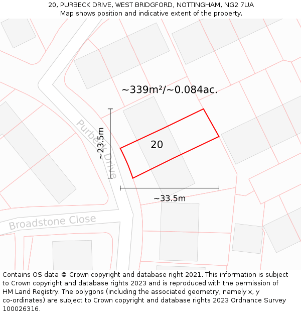 20, PURBECK DRIVE, WEST BRIDGFORD, NOTTINGHAM, NG2 7UA: Plot and title map