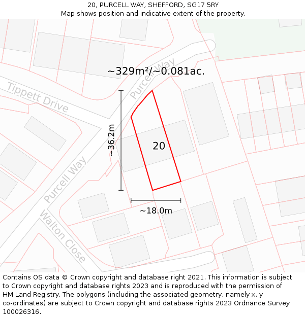 20, PURCELL WAY, SHEFFORD, SG17 5RY: Plot and title map