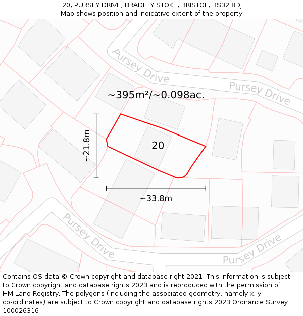 20, PURSEY DRIVE, BRADLEY STOKE, BRISTOL, BS32 8DJ: Plot and title map