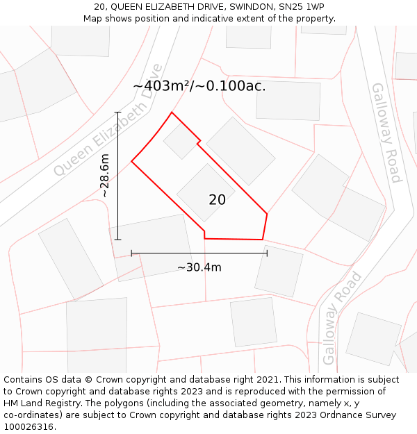 20, QUEEN ELIZABETH DRIVE, SWINDON, SN25 1WP: Plot and title map