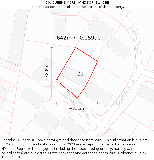 20, QUEENS ACRE, WINDSOR, SL4 2BE: Plot and title map