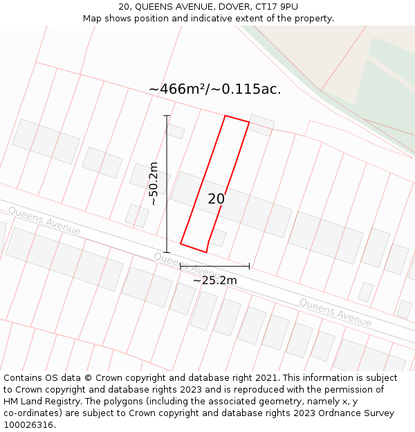 20, QUEENS AVENUE, DOVER, CT17 9PU: Plot and title map