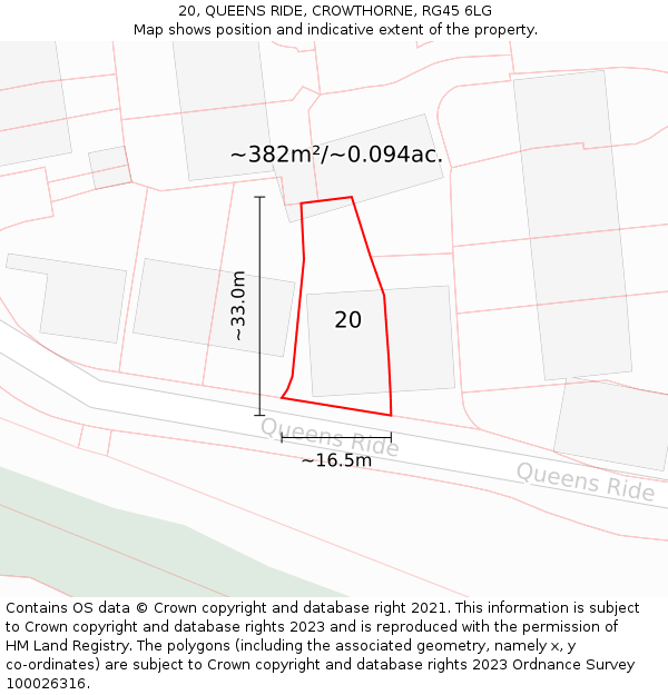 20, QUEENS RIDE, CROWTHORNE, RG45 6LG: Plot and title map