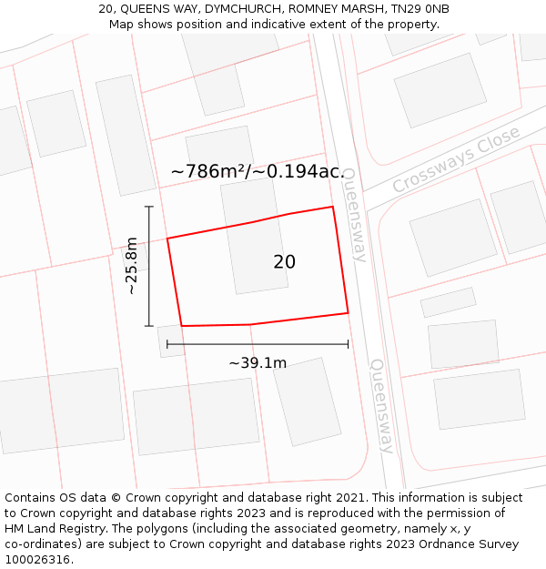 20, QUEENS WAY, DYMCHURCH, ROMNEY MARSH, TN29 0NB: Plot and title map