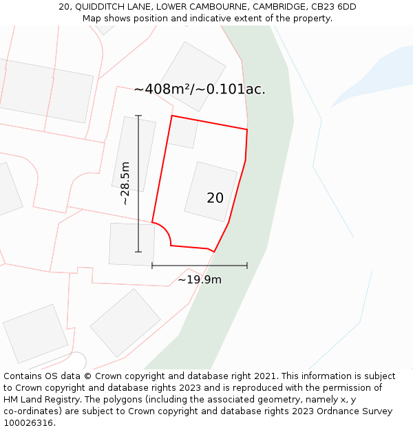 20, QUIDDITCH LANE, LOWER CAMBOURNE, CAMBRIDGE, CB23 6DD: Plot and title map