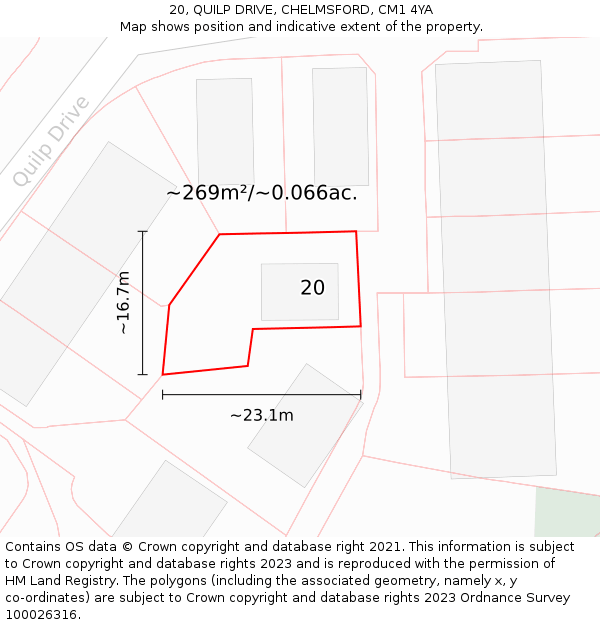 20, QUILP DRIVE, CHELMSFORD, CM1 4YA: Plot and title map