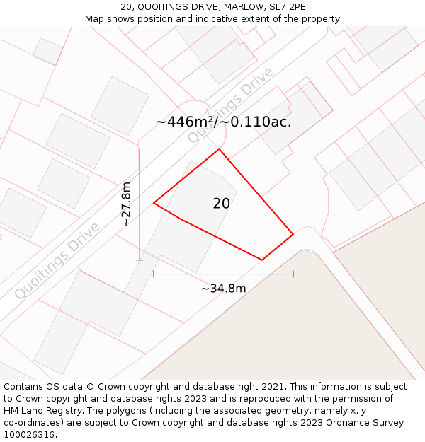 20, QUOITINGS DRIVE, MARLOW, SL7 2PE: Plot and title map