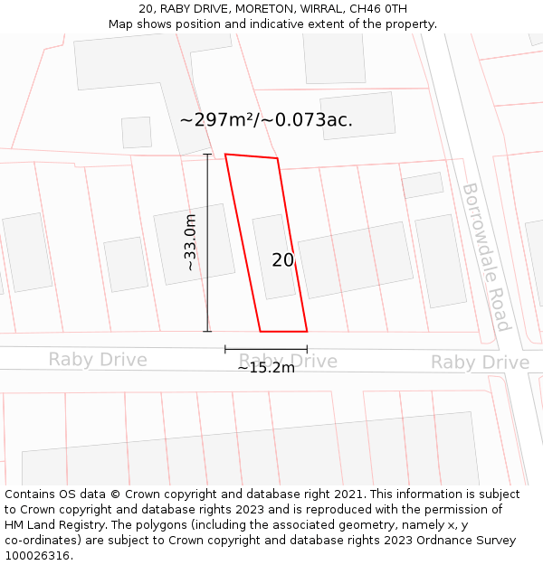 20, RABY DRIVE, MORETON, WIRRAL, CH46 0TH: Plot and title map